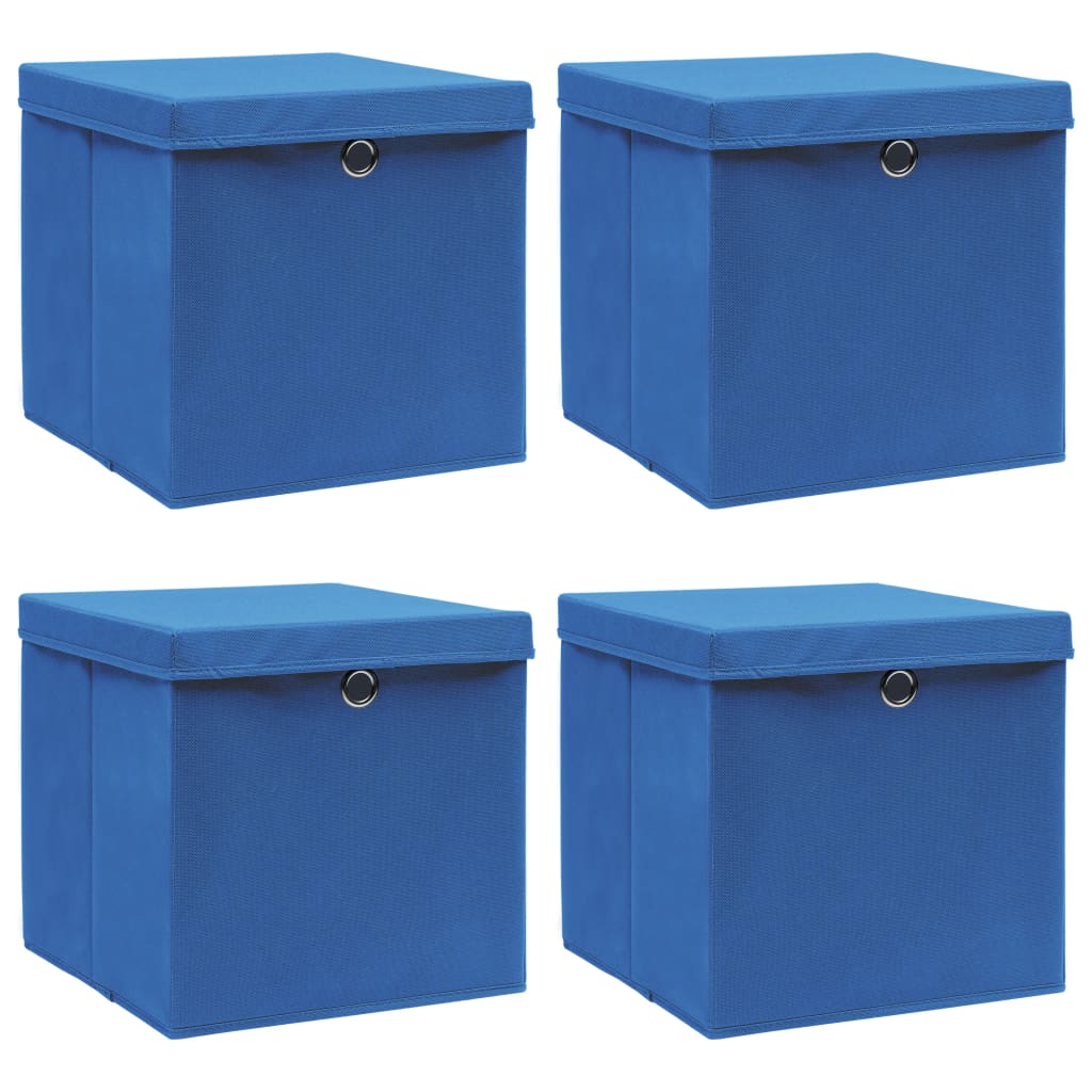 Caja De Almacenaje Con Tapa 4 Uds Tela Azul Celeste 32X32X32 Cm
