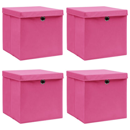 Caja De Almacenaje Con Tapa 4 Uds Tela Azul Celeste 32X32X32 Cm