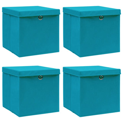 Caja De Almacenaje Con Tapa 4 Uds Tela Azul Celeste 32X32X32 Cm