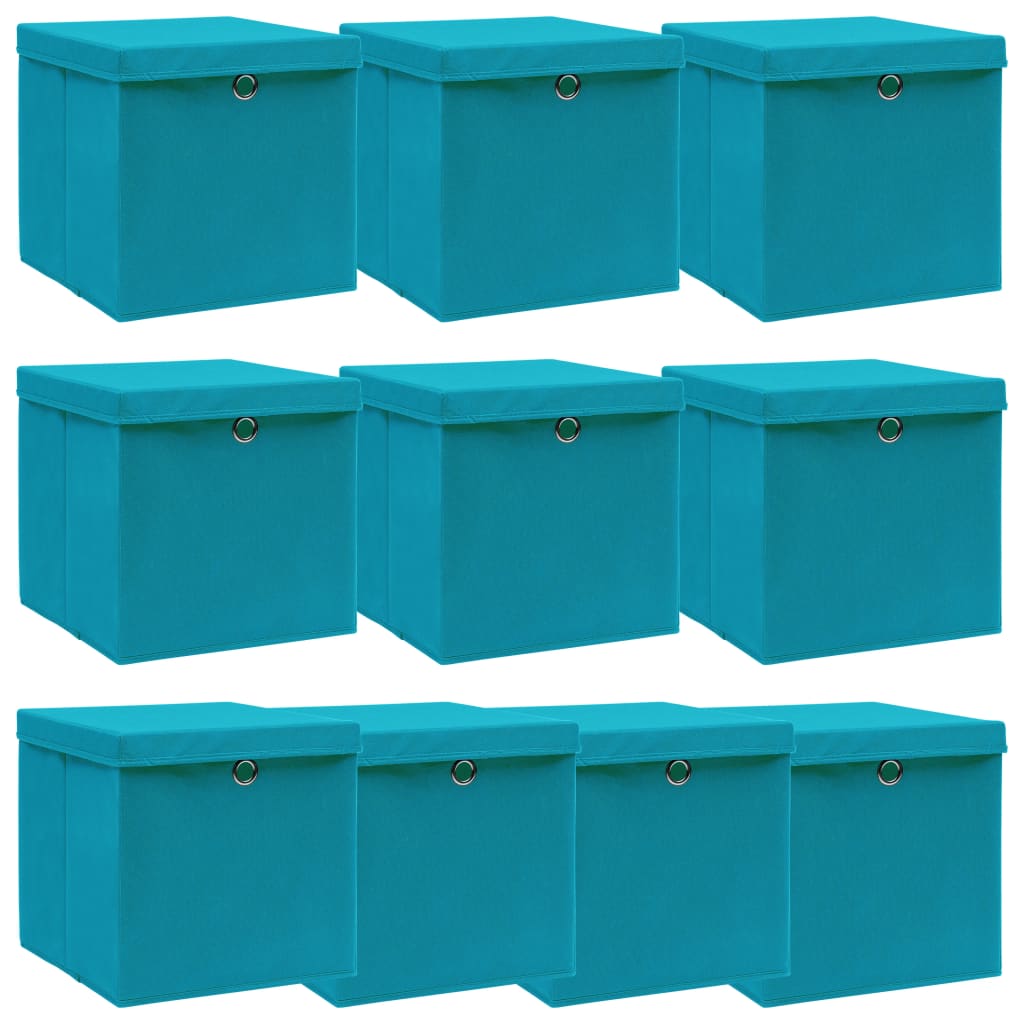 Caja De Almacenaje Con Tapa 4 Uds Tela Azul Celeste 32X32X32 Cm
