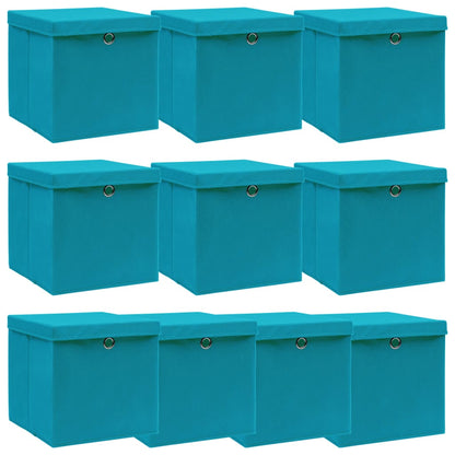 Caja De Almacenaje Con Tapa 4 Uds Tela Azul Celeste 32X32X32 Cm