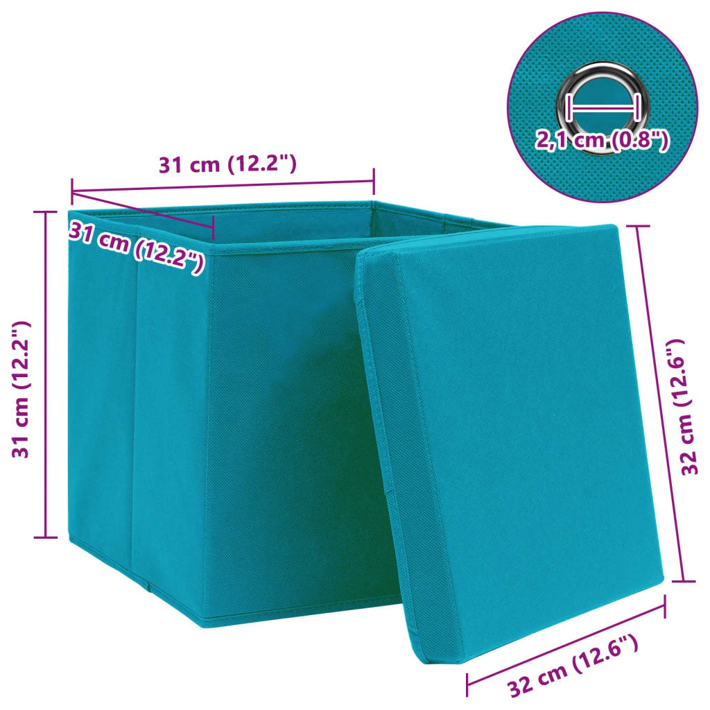 Caja De Almacenaje Con Tapa 4 Uds Tela Azul Celeste 32X32X32 Cm