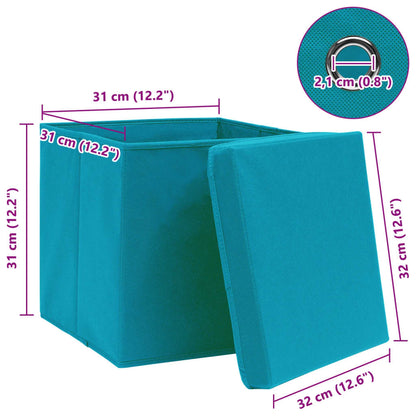 Caja De Almacenaje Con Tapa 4 Uds Tela Azul Celeste 32X32X32 Cm