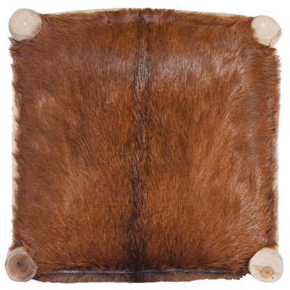 Taburete De Cocina Cuero Real De Cabra Y Madera De Teca Maciza