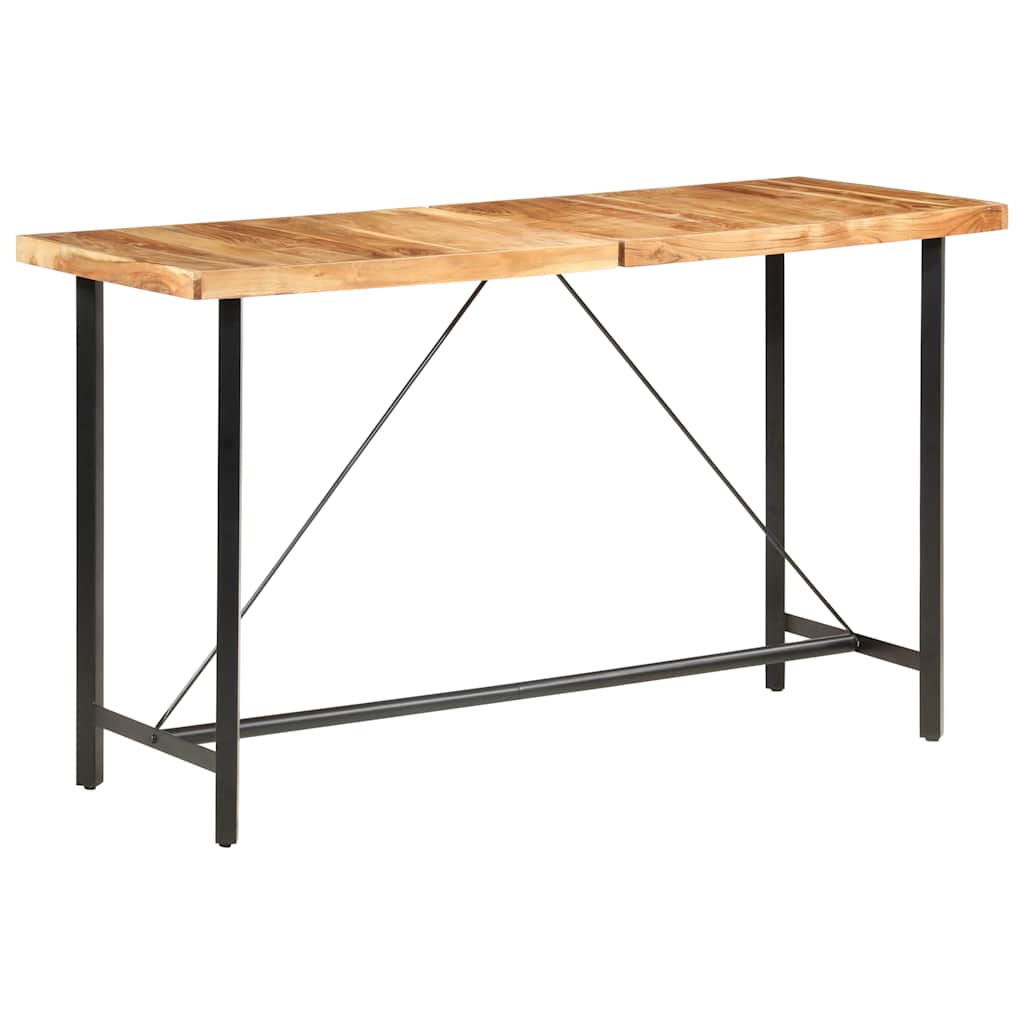 Set Muebles De Bar 9 Pzas Madera Maciza Acacia Cuero Auténtico