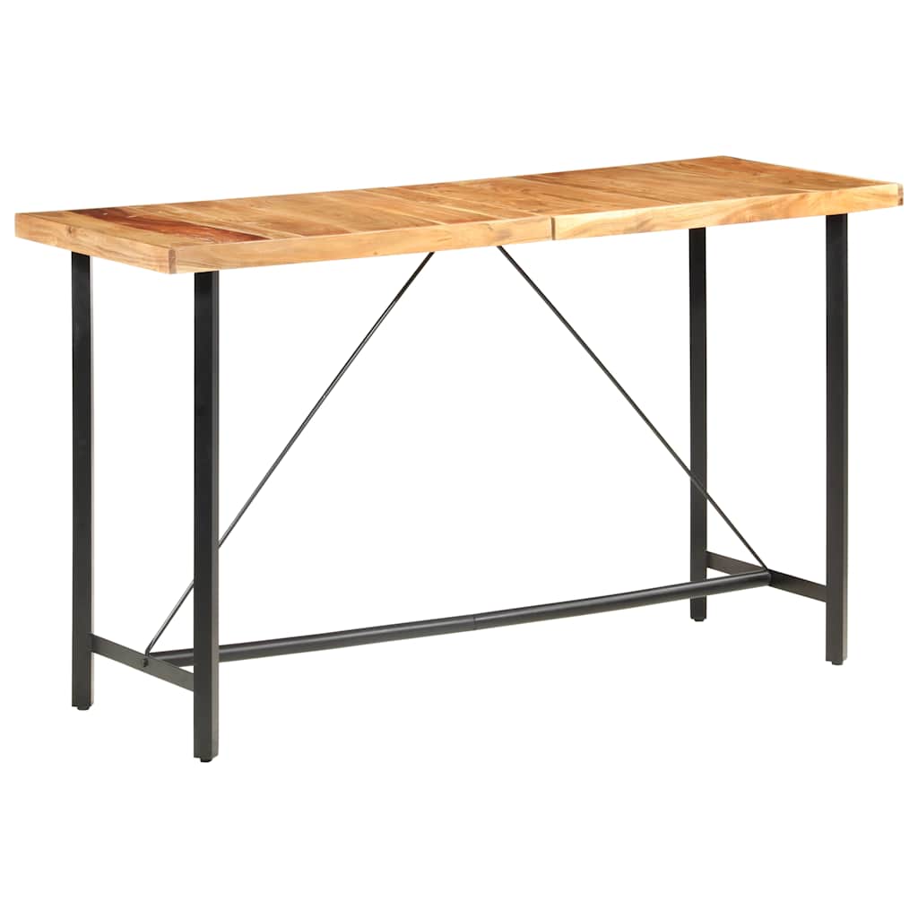 Set Muebles De Bar 9 Pzas Madera Maciza Acacia Cuero Auténtico