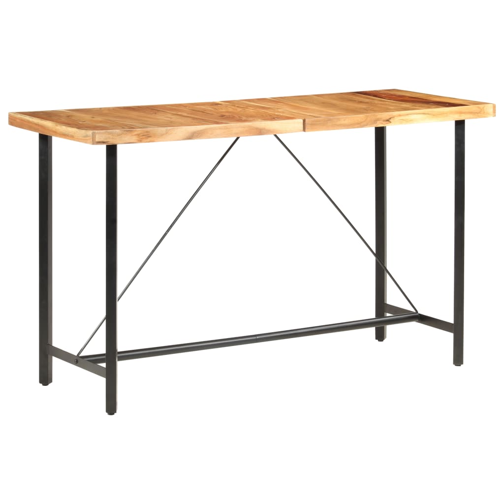 Set Muebles De Bar 9 Pzas Madera Maciza Acacia Cuero Auténtico