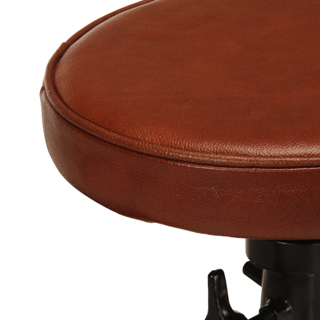 Taburetes De Cocina 2 Uds Cuero Auténtico Marrón Hierro Fundido