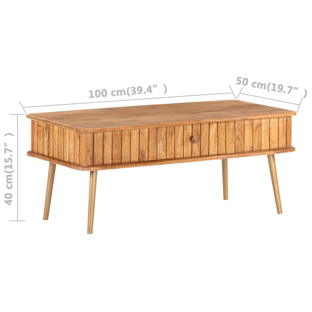 Mesa De Centro Madera Maciza De Acacia 100X50X40 Cm