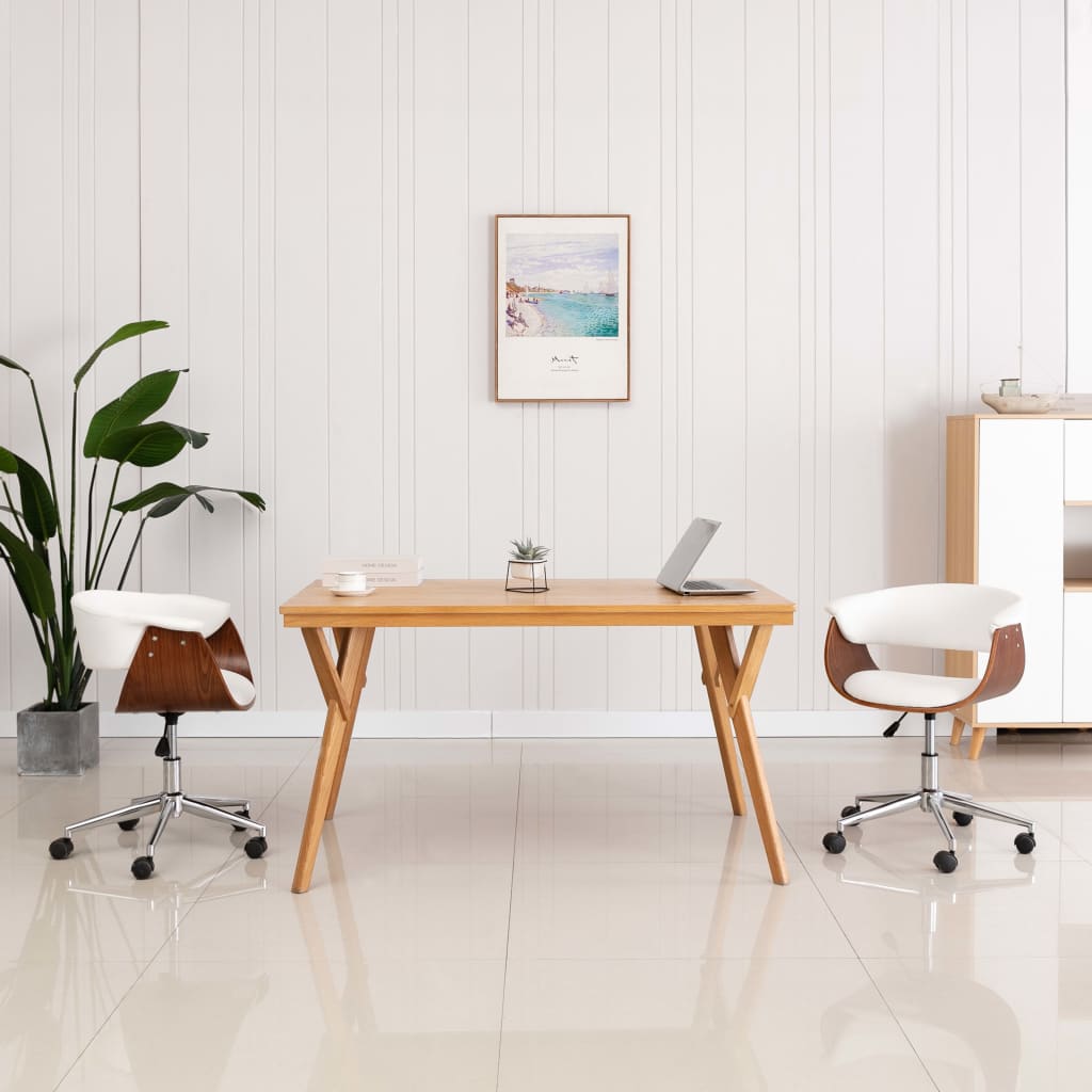 Silla De Oficina Giratoria De Madera Curvada Y Tela Gris Taupe