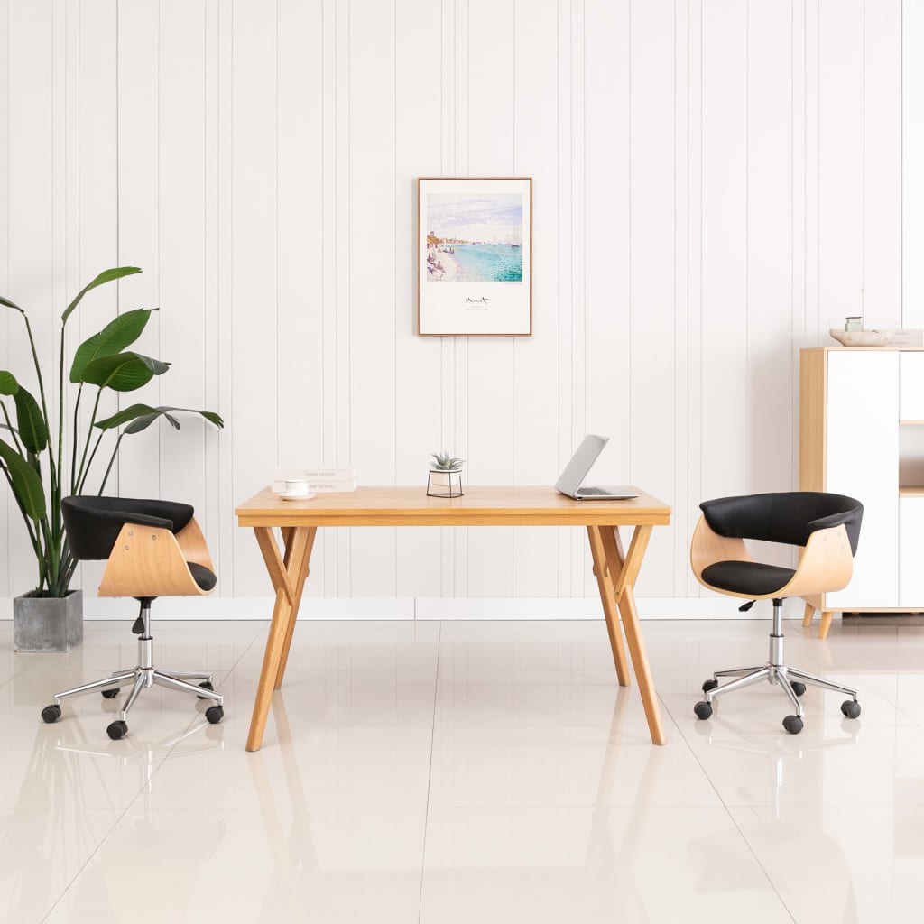 Silla De Oficina Giratoria De Madera Curvada Y Tela Gris Taupe