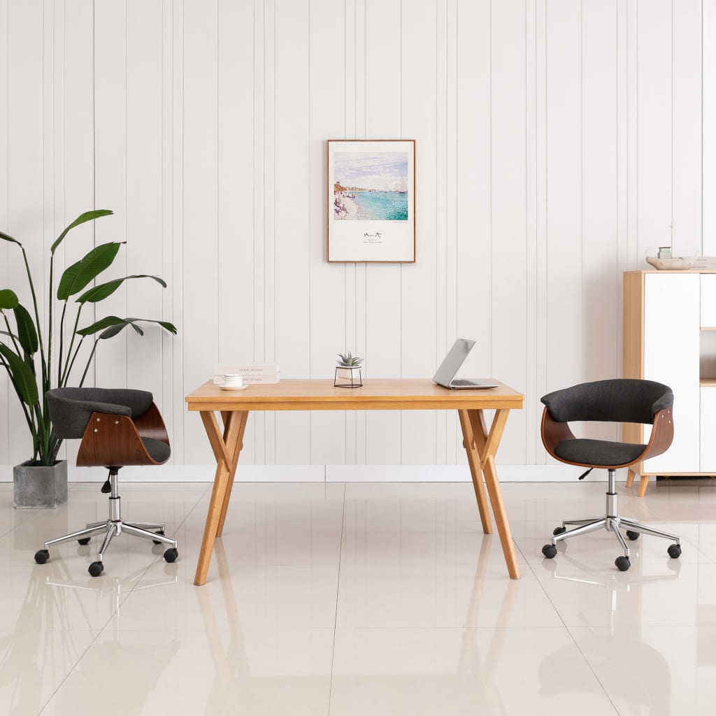 Silla De Oficina Giratoria De Madera Curvada Y Tela Gris Taupe