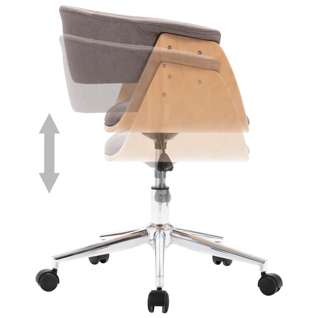 Silla De Oficina Giratoria De Madera Curvada Y Tela Gris Taupe