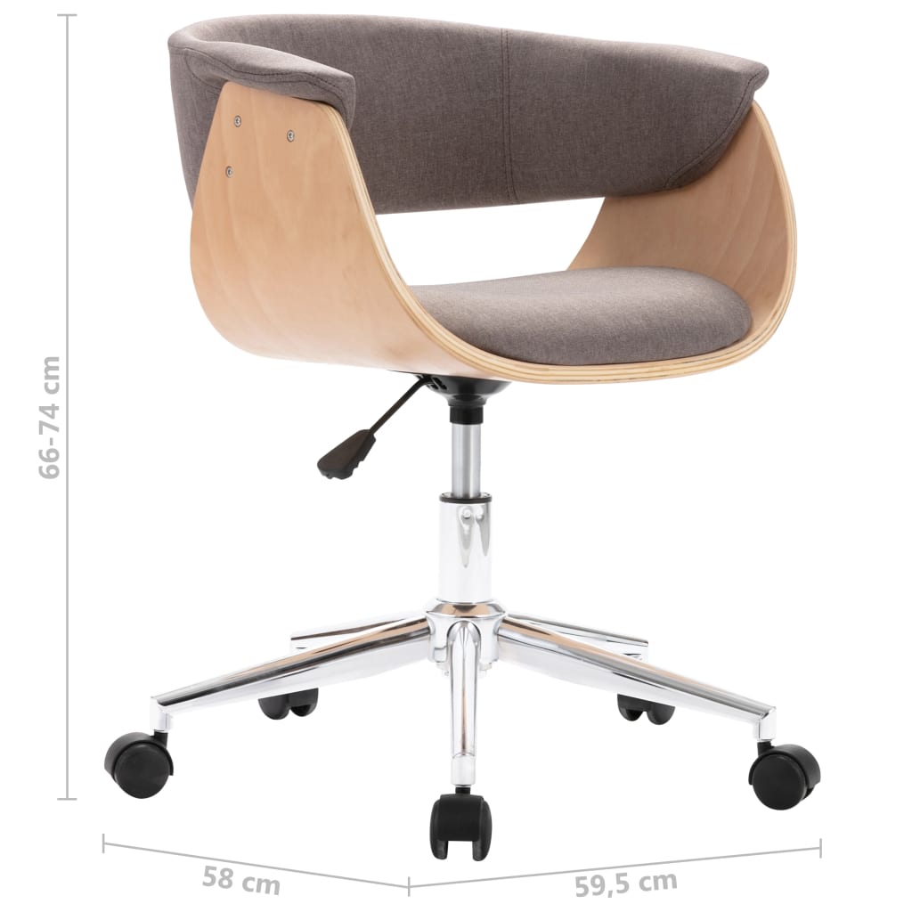 Silla De Oficina Giratoria De Madera Curvada Y Tela Gris Taupe