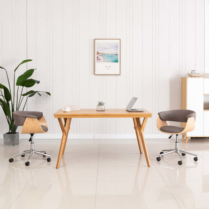 Silla De Oficina Giratoria De Madera Curvada Y Tela Gris Taupe