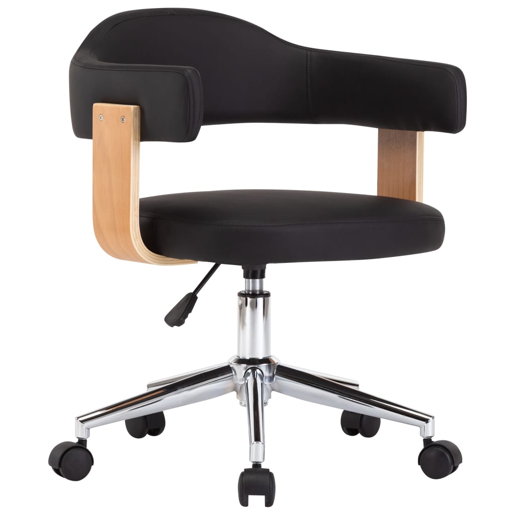Silla De Oficina Giratoria Madera Curvada Cuero Sintético Negro