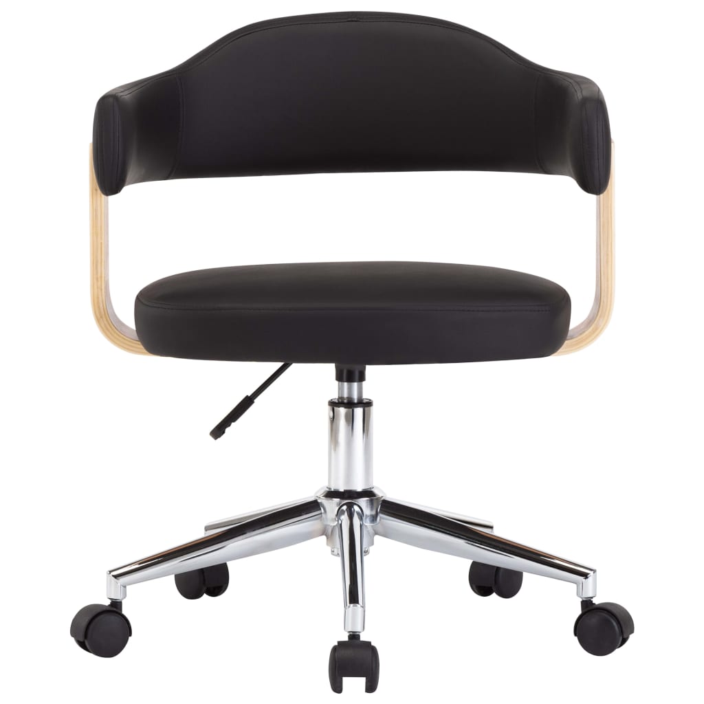 Silla De Oficina Giratoria Madera Curvada Cuero Sintético Negro