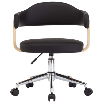 Silla De Oficina Giratoria Madera Curvada Cuero Sintético Negro
