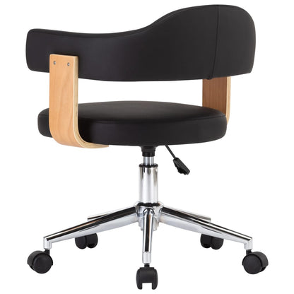 Silla De Oficina Giratoria Madera Curvada Cuero Sintético Negro