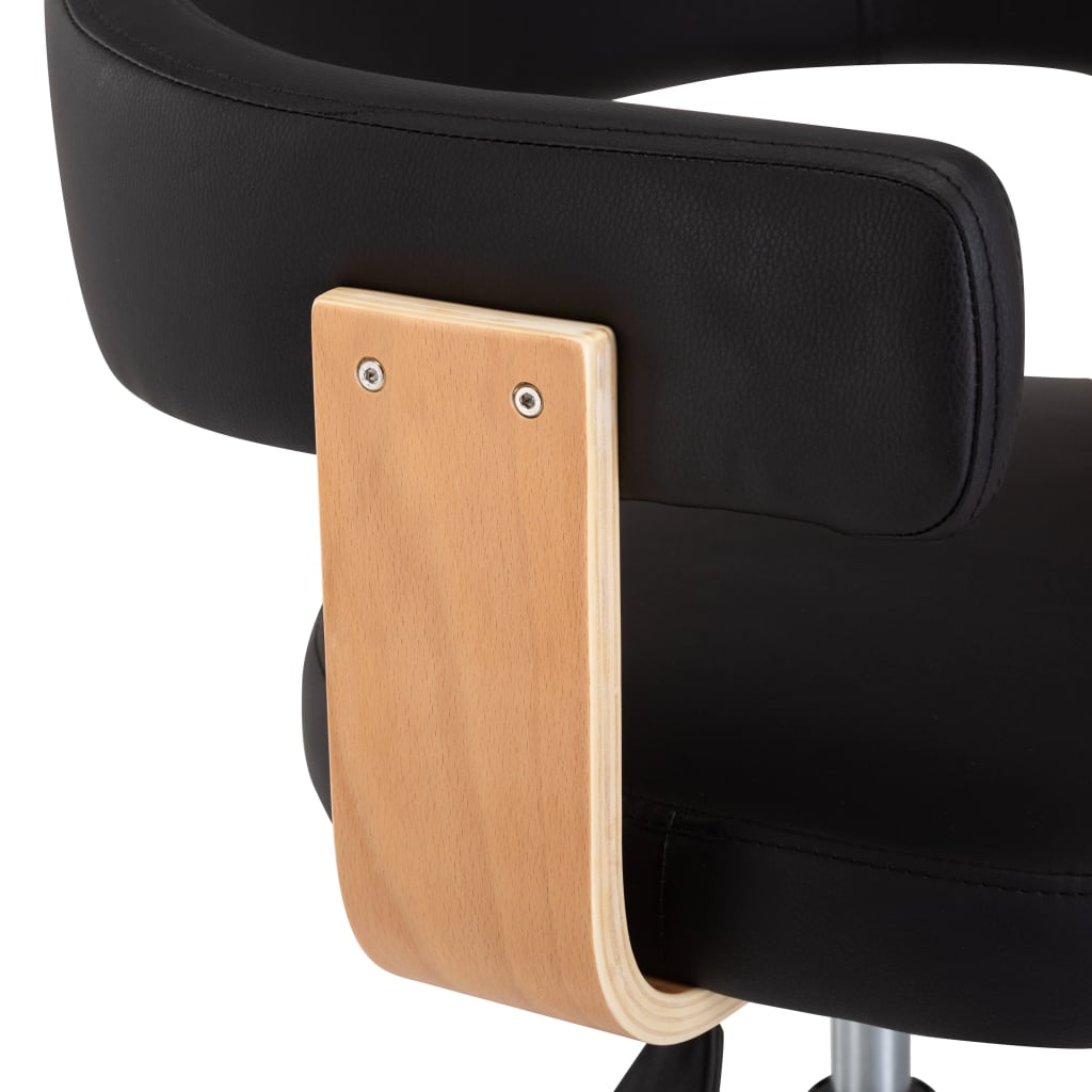 Silla De Oficina Giratoria Madera Curvada Cuero Sintético Negro