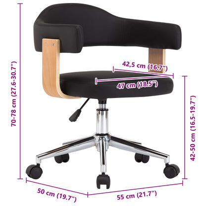 Silla De Oficina Giratoria Madera Curvada Cuero Sintético Negro