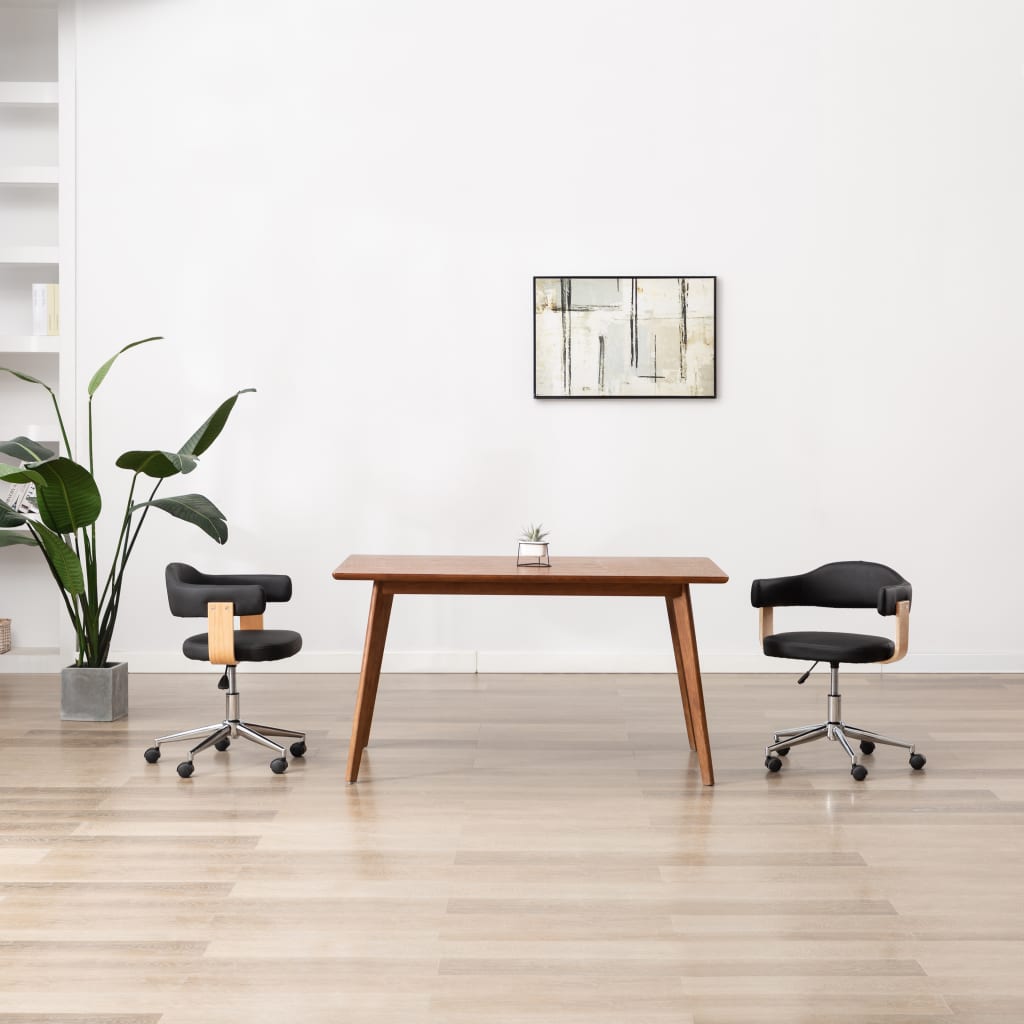 Silla De Oficina Giratoria Madera Curvada Cuero Sintético Negro
