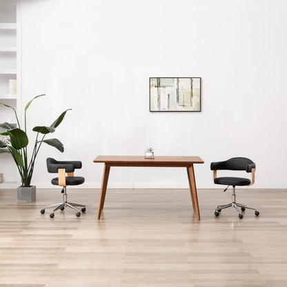 Silla De Oficina Giratoria Madera Curvada Cuero Sintético Negro