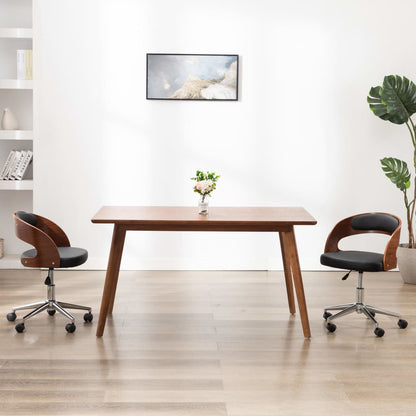Silla De Oficina Giratoria De Madera Curvada Y Tela Gris Taupe
