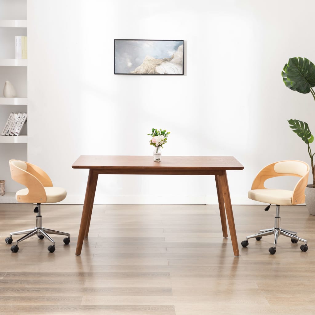 Silla De Oficina Giratoria De Madera Curvada Y Tela Gris Taupe