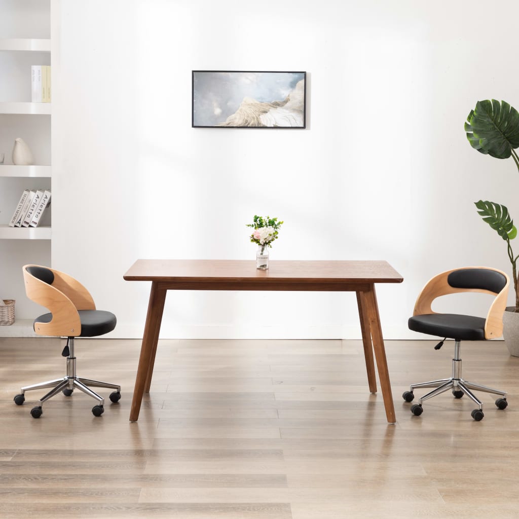 Silla De Oficina Giratoria De Madera Curvada Y Tela Gris Taupe