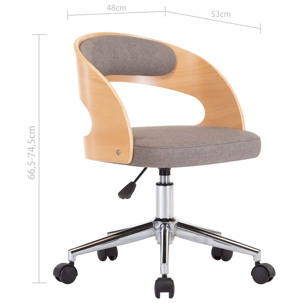 Silla De Oficina Giratoria De Madera Curvada Y Tela Gris Taupe