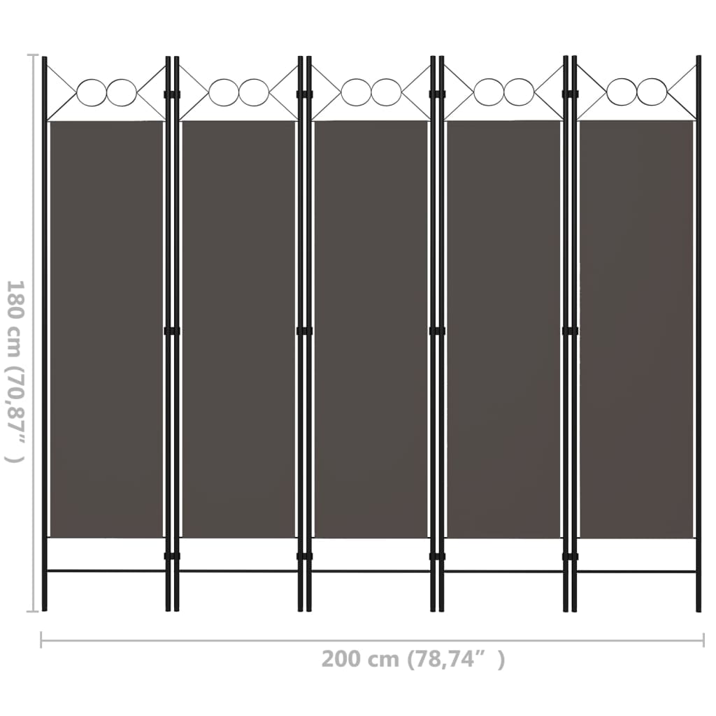 Biombo Divisor De 5 Paneles Gris 200X180 Cm