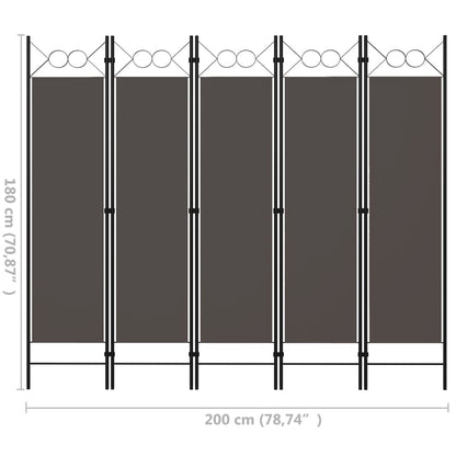 Biombo Divisor De 5 Paneles Gris 200X180 Cm