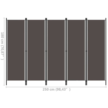 Biombo Divisor De 5 Paneles Gris 250X180 Cm