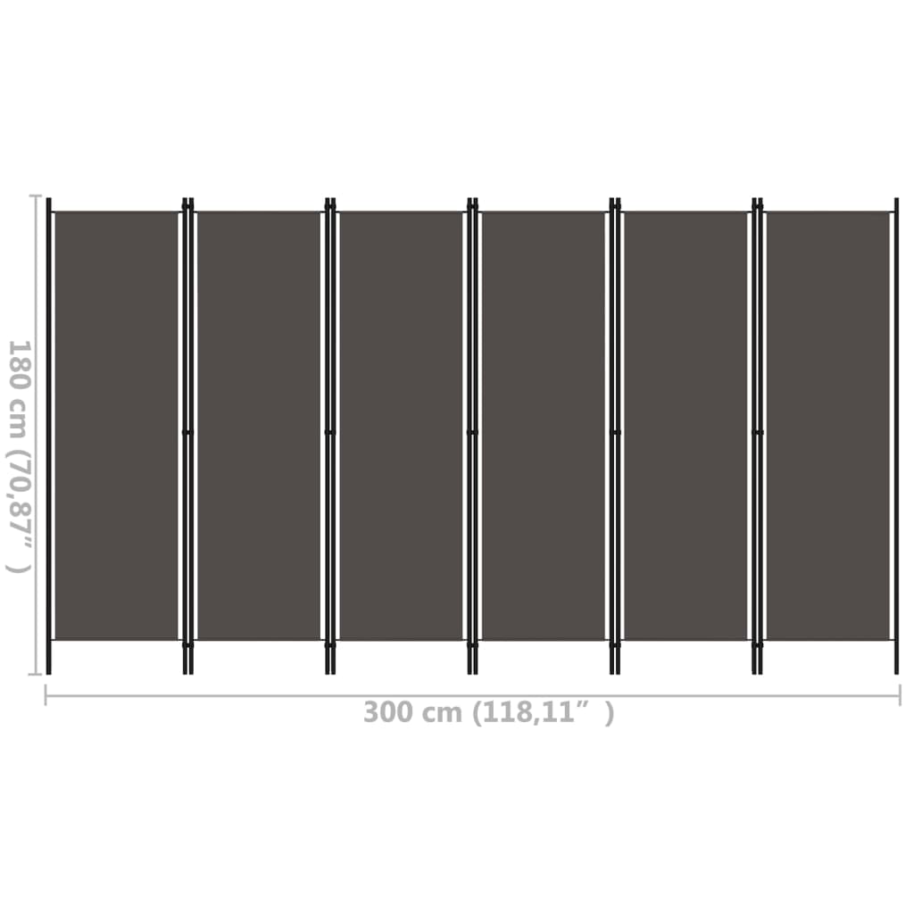 Biombo Divisor De 6 Paneles Gris 300X180 Cm