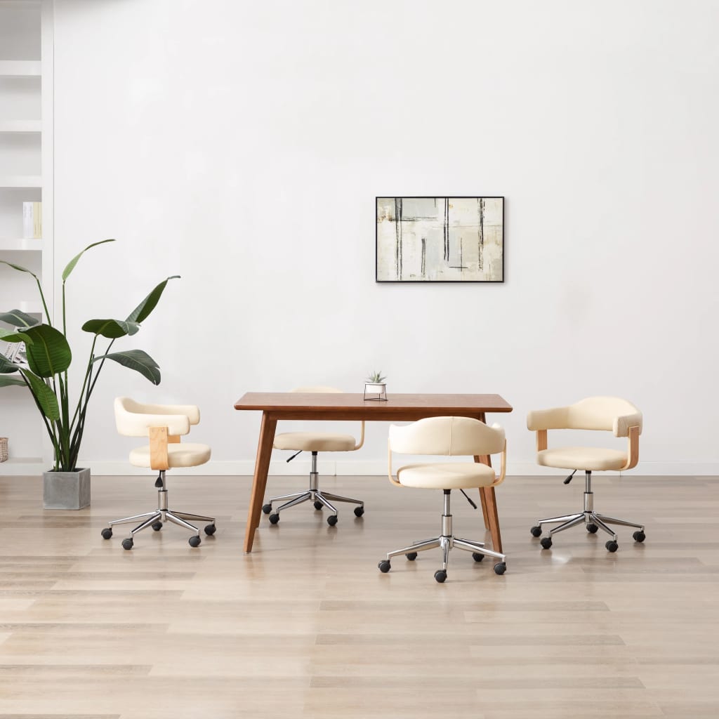 Sillas De Comedor Giratorias 4 Uds Madera Curvada Cuero