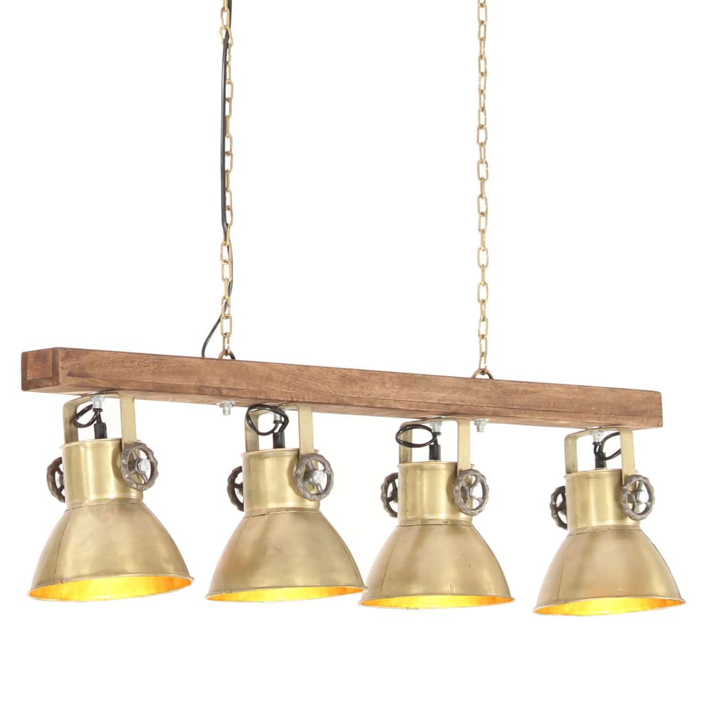 Lámpara De Techo Industrial Madera De Mango Latón E27