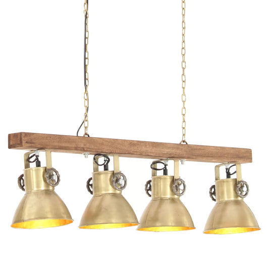 Lámpara De Techo Industrial Madera De Mango Latón E27