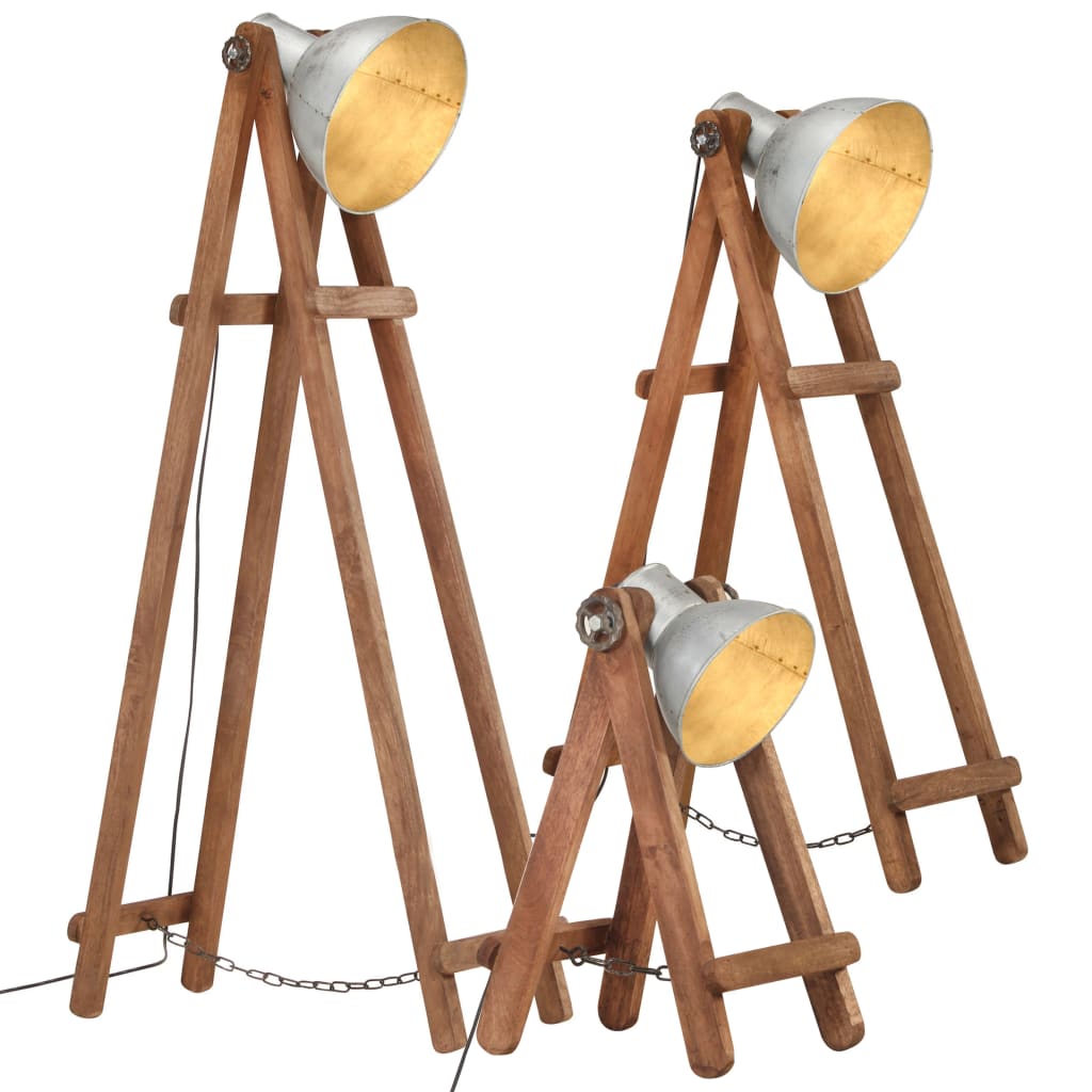 Lámpara De Pie 3 Piezas Madera Maciza De Mango E27