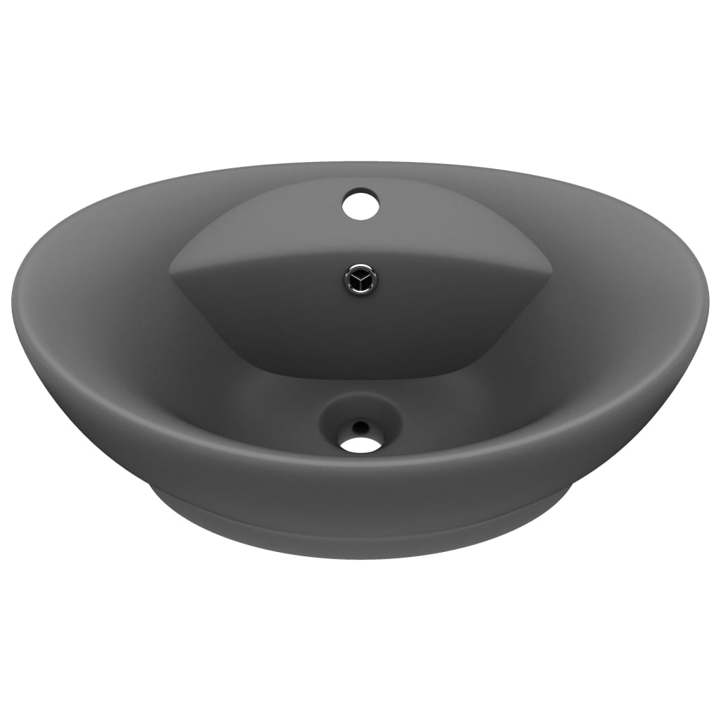 Lavabo Lujoso Con Rebosadero Cerámica Gris Oscuro 58,5X39 Cm