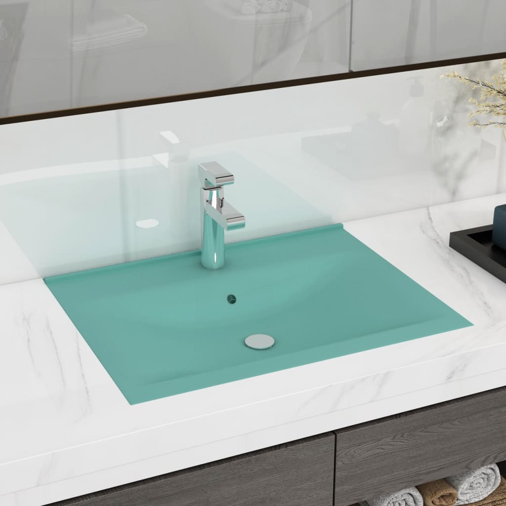 Lavabo De Lujo Con Grifo Cerámica 60X46 Cm Verde Claro