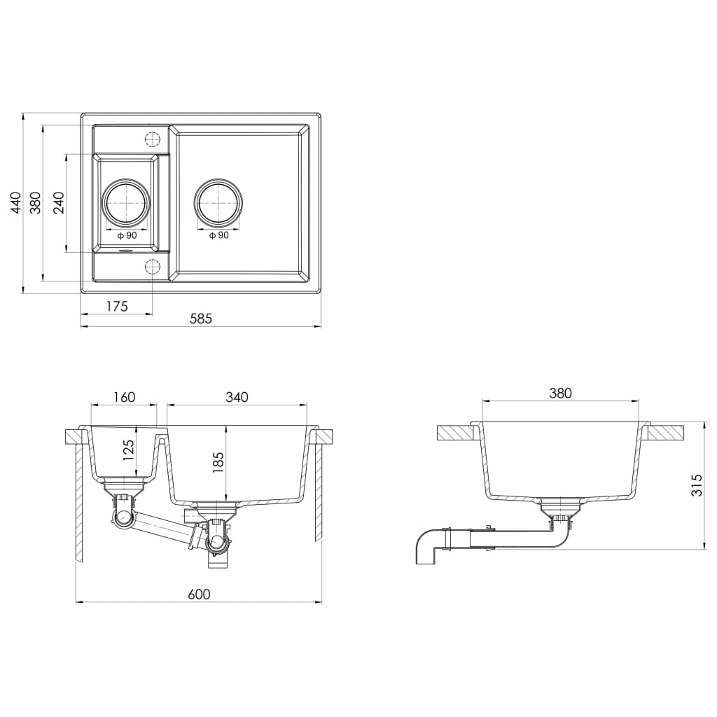 Fregadero De Cocina Doble Seno Con Rebosadero Granito
