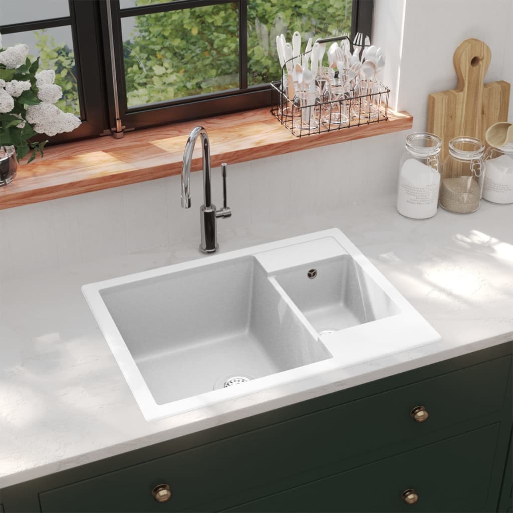 Fregadero De Cocina Doble Seno Con Rebosadero Granito