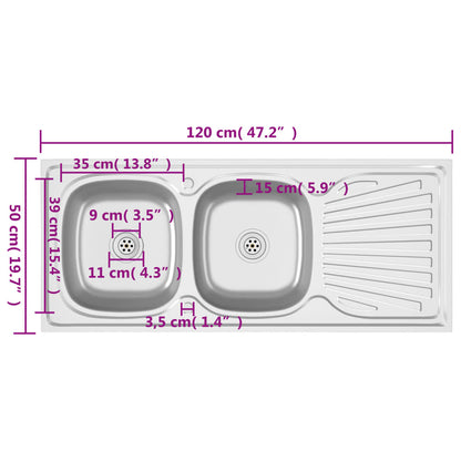 Fregadero De Cocina Doble Seno Acero Inoxidable