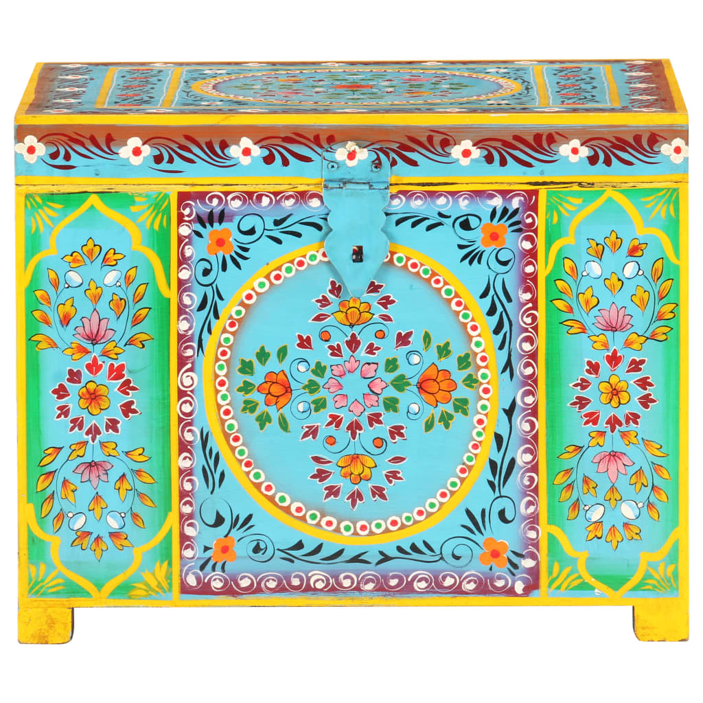 Caja Almacenaje Pintada A Mano 50X40X40 Cm Madera Mango Maciza