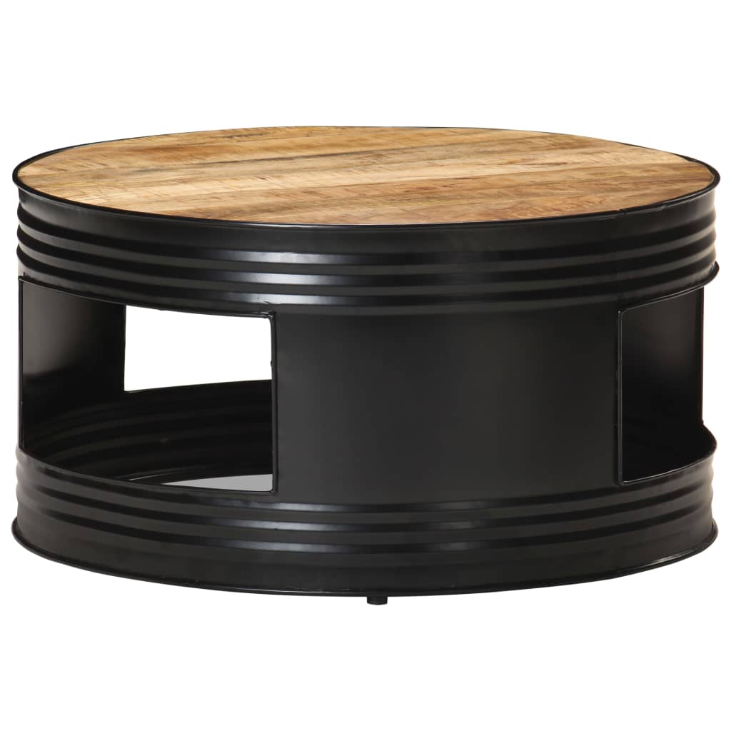 Mesa De Centro Madera Maciza De Mango Rugosa Negra 68X