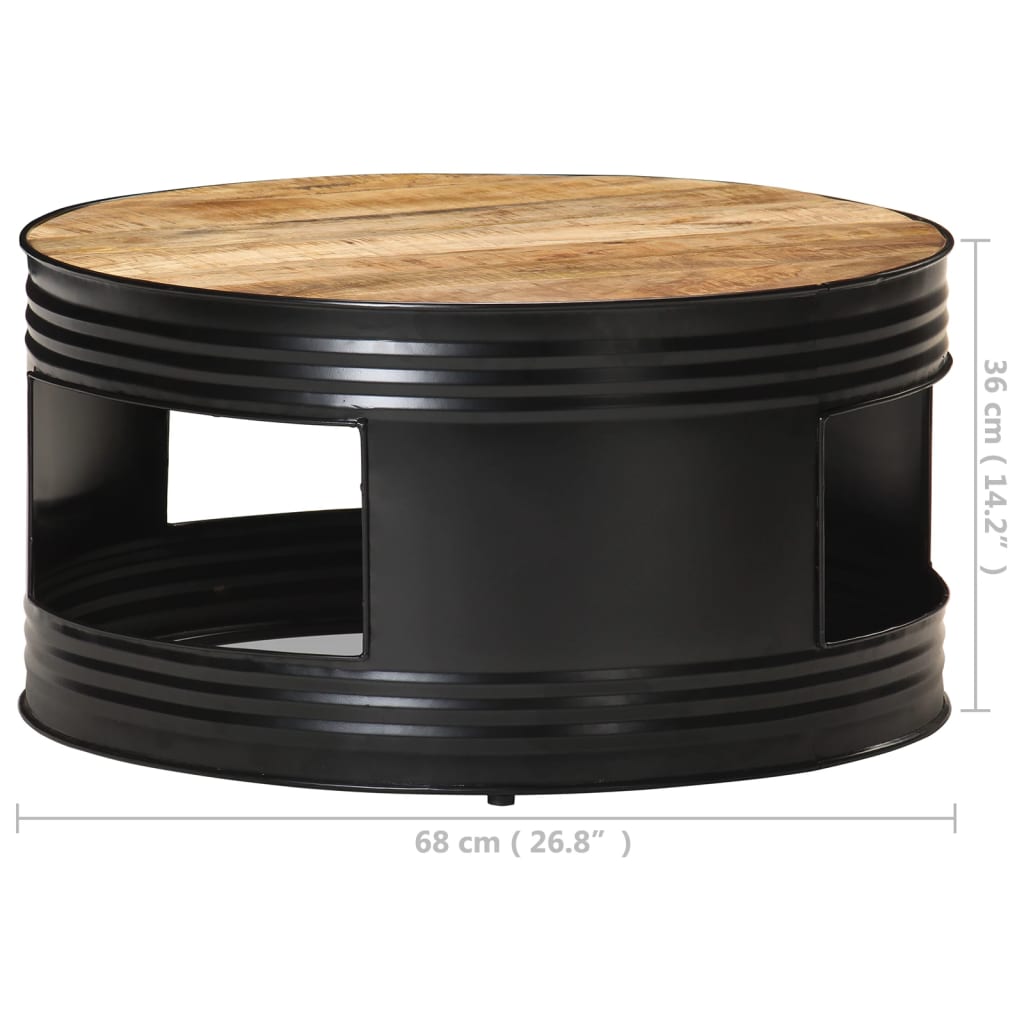 Mesa De Centro Madera Maciza De Mango Rugosa Negra 68X