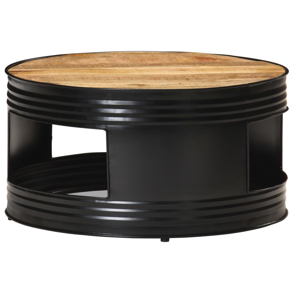 Mesa De Centro Madera Maciza De Mango Rugosa Negra 68X