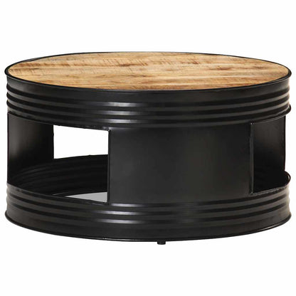 Mesa De Centro Madera Maciza De Mango Rugosa Negra 68X