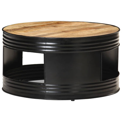 Mesa De Centro Madera Maciza De Mango Rugosa Negra 68X
